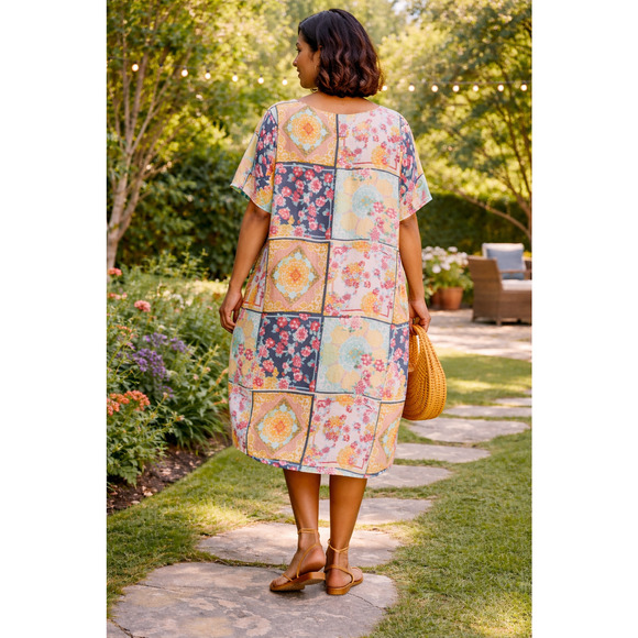 Johnny Was Japer Cocoon Midi Dress 3X Kaftan Colorful Boho Cruise Floral - Picture 2 of 5